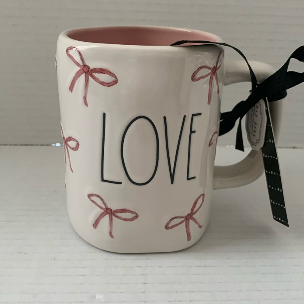 Rae Dunn Coquette Bow Love Mug Pink NEW